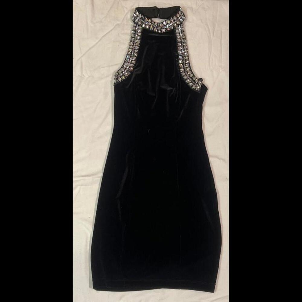 Elegant Black Velvet Dress w/Rhinestone by B Darlin